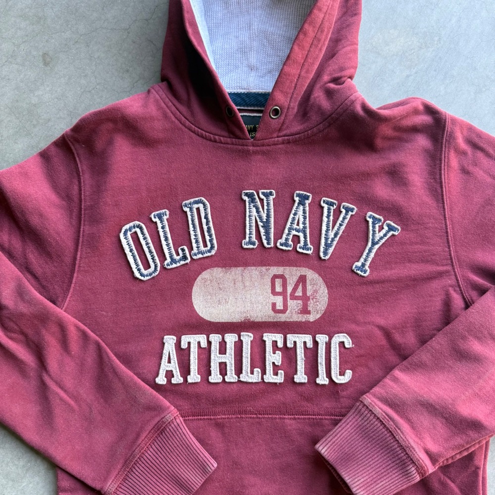 Old Navy Surplus Mens Small Athletic 94 Pullover Hoodie Sweatshirt Burgundy